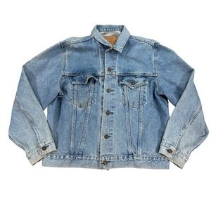 VTG Levi's Denim Trucker Jacket Men's Size 44 Orange Tab 75505 0212 Distressed